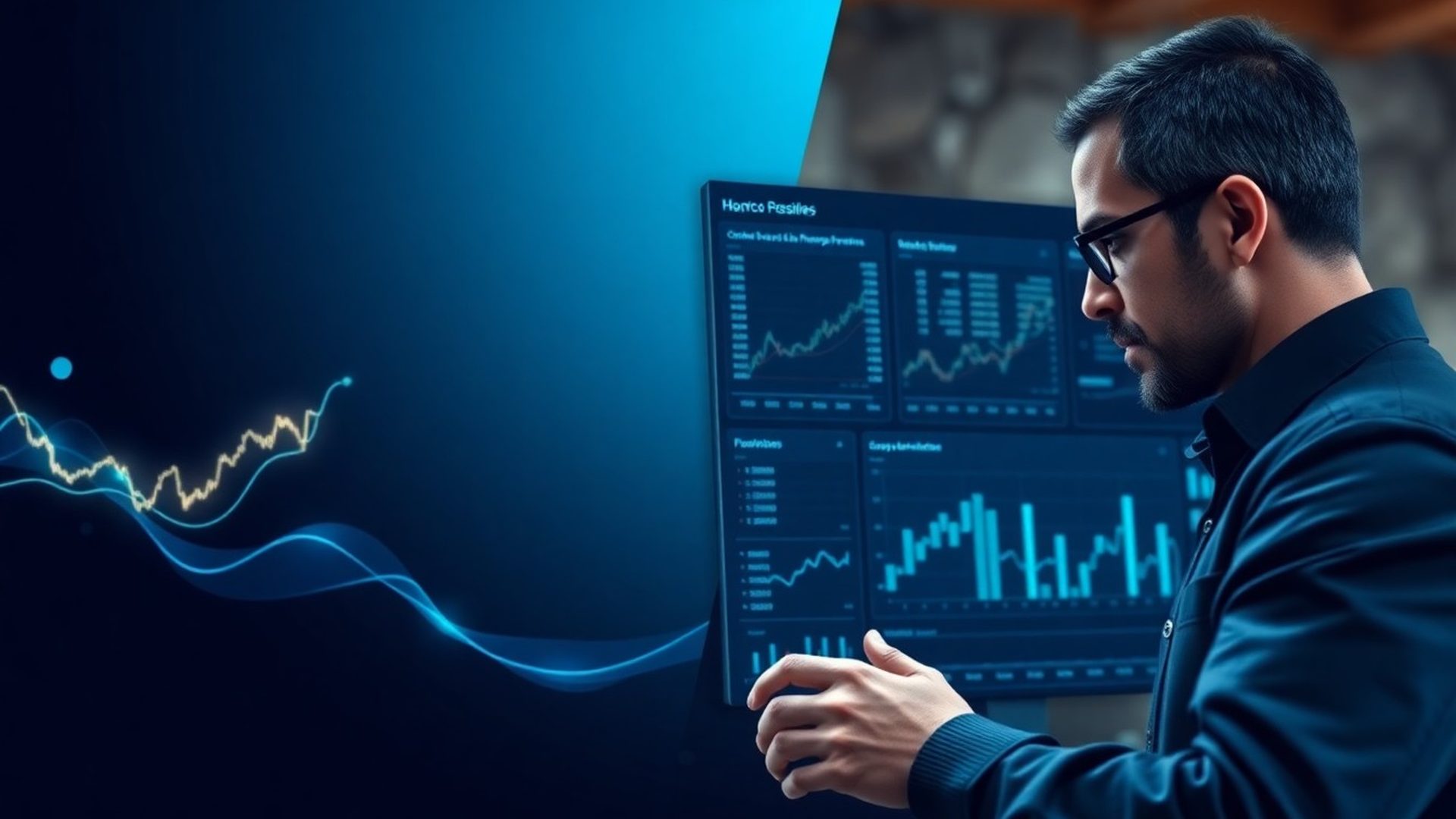 Trader reviewing an AI-powered dashboard with live market data streams